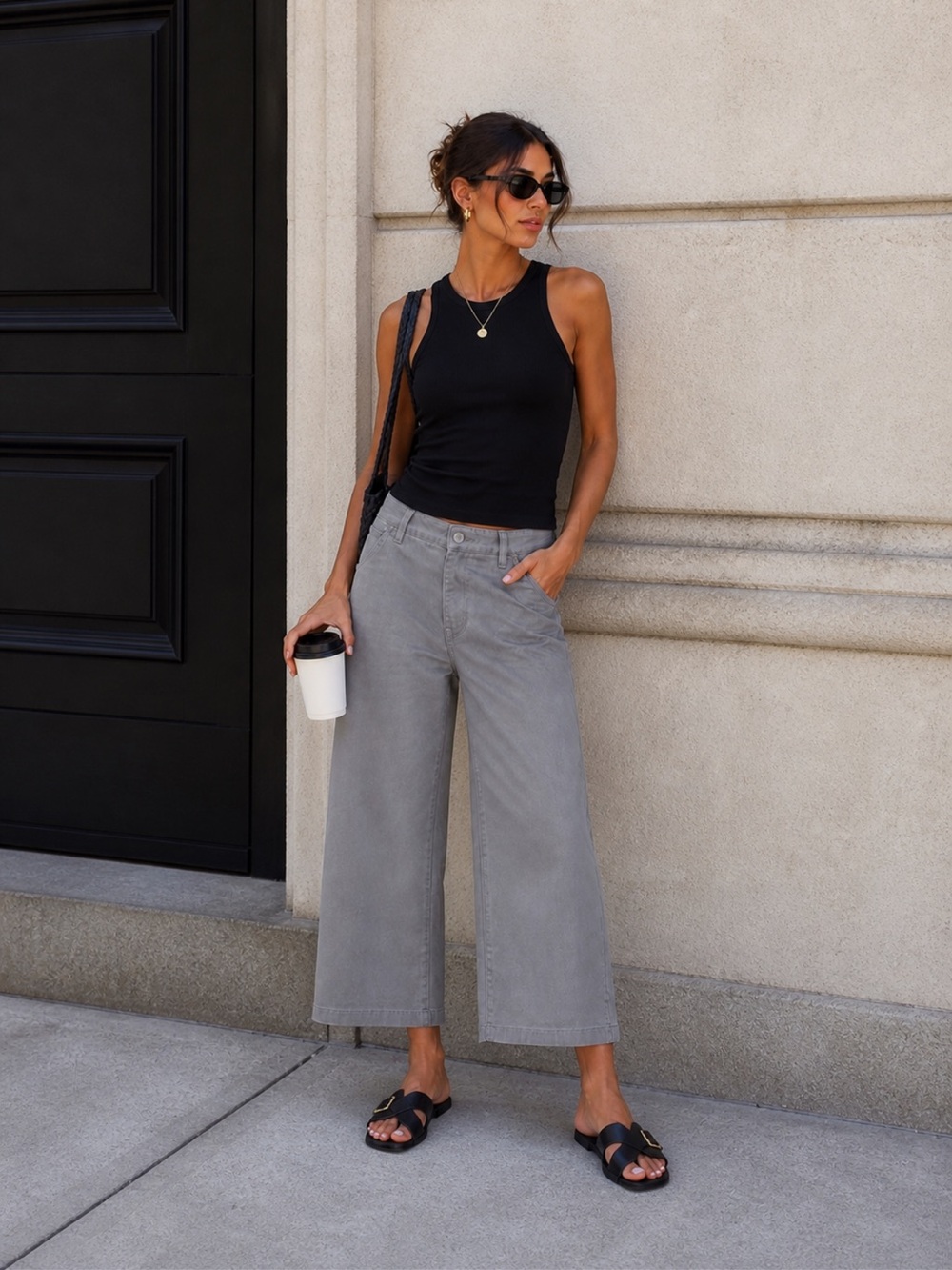 Madewell Emmett Wide Leg Crop Pants Gray High Rise Size 26